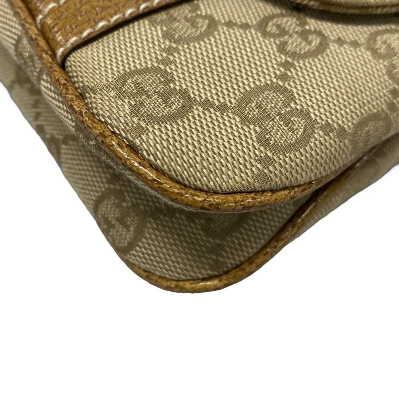 Gucci Handbag GG Pattern 113014 Beige And Brown Leather