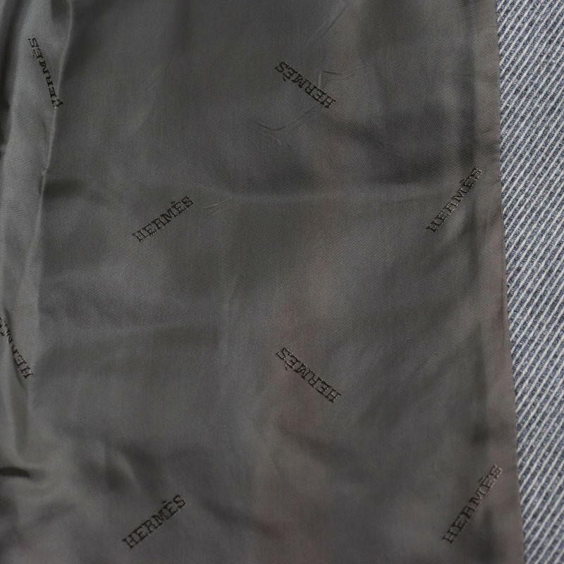 Hermes Wool Fly Front Woven Pattern Embroidered Logo Lining Chester Coat Long