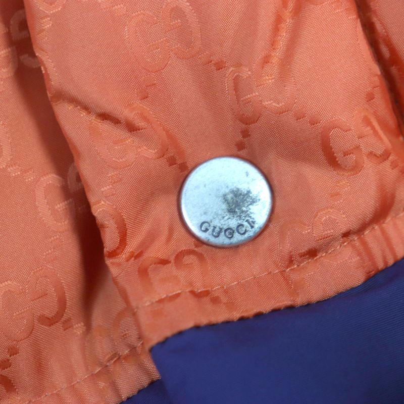 Gucci 598728 Ggmonogram Cut Line Hooded WZIP Down Jacket Orange Navy 46 Made In