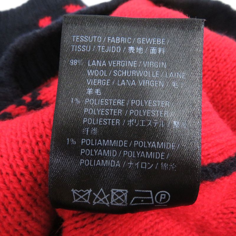 Balenciaga 2018 555279 Wool Jacquard Logo Long Sleeve Knit Sweater Navy XS