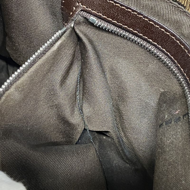 Fendi Shoulder Bag Zucca Nylon Canvas Brown Silver Hardware Women