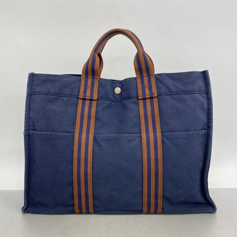Hermes Tote Bag Fourre Tout MM Canvas Navy Silver Hardware Women