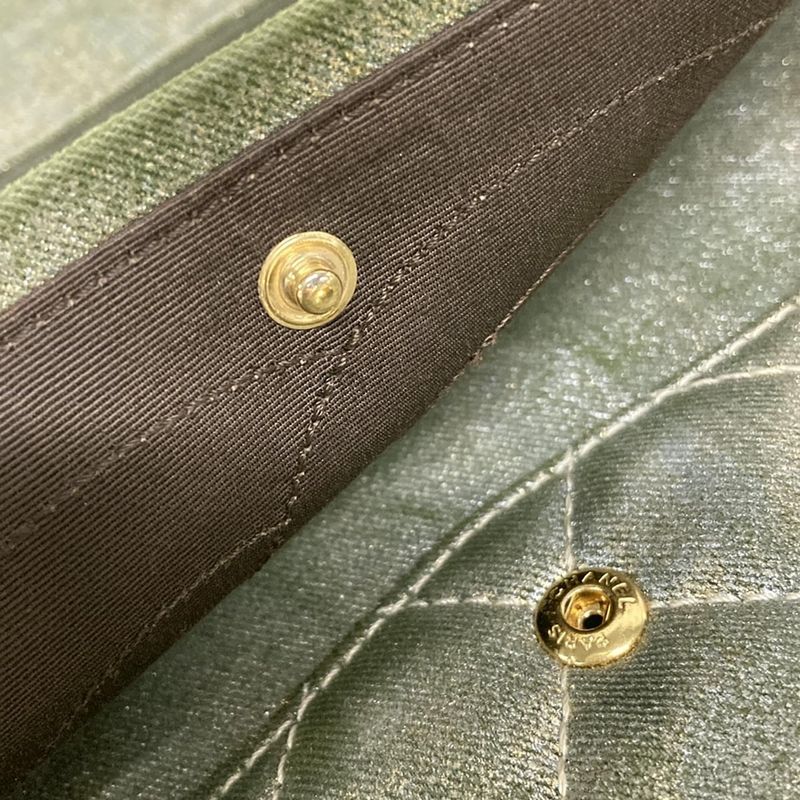 Chanel Shoulder Bag Deka Matelasse /255 Green Double Flap / Mademoiselle Chain