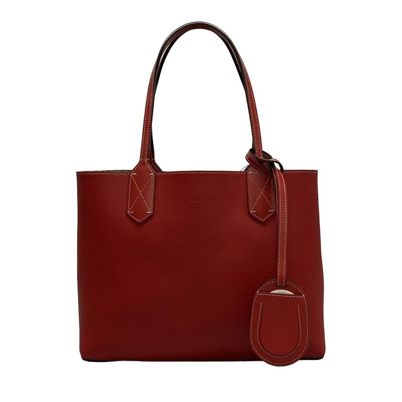 Gucci GG Supreme Reversible Small Tote Bag 372613 Beige X Ebony X Red Leather