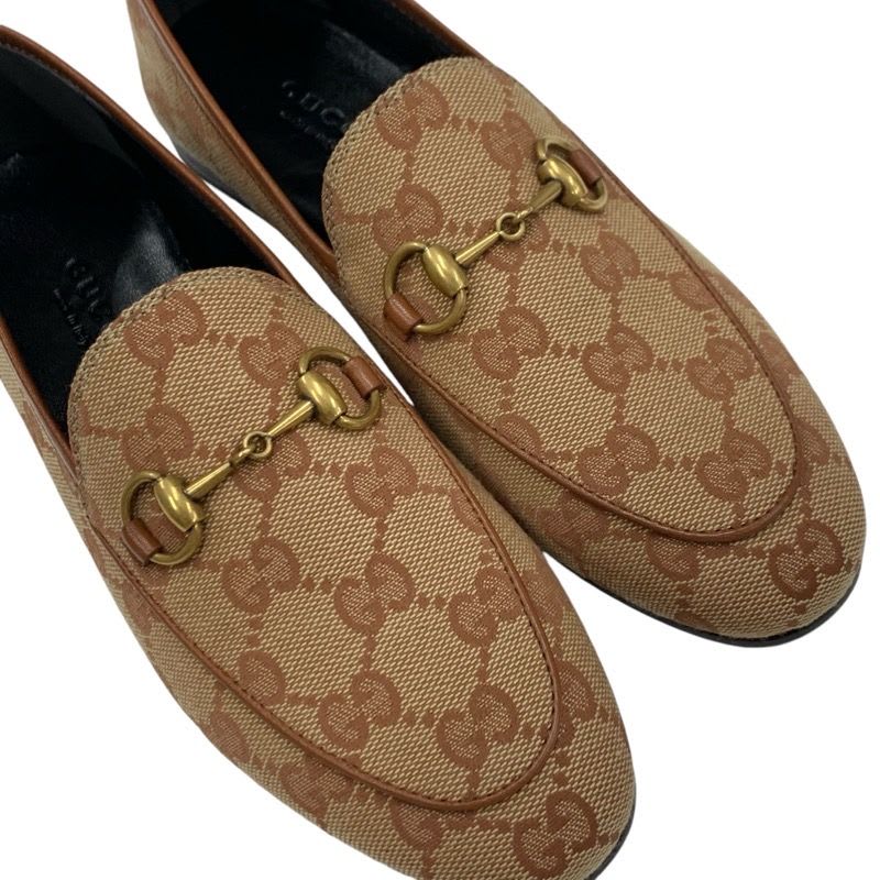 Gucci Loafer Leather Shoes Fabric Brown Flat Horsebit