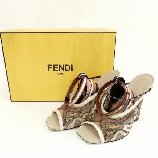Fendi Freedom Mesh Sandals 37 Beige
