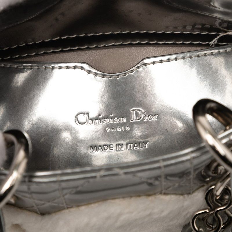 Dior Canage Baby Dior Lady Dior Nano Handbag Shoulder Bag 2WAY Silver Patent