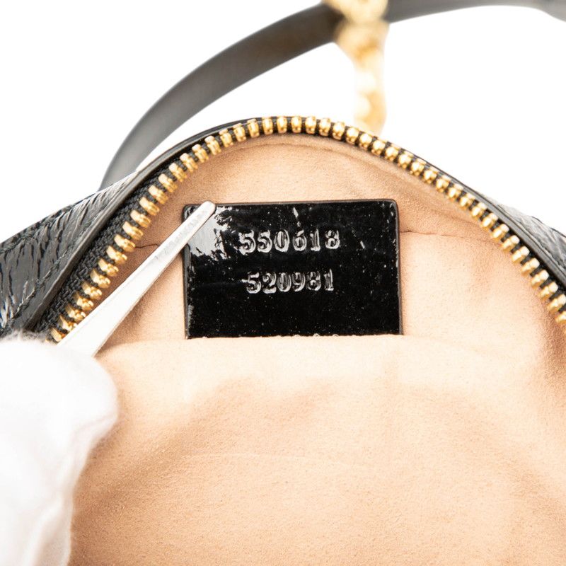 Gucci Ophidia GG Marmont Mini Round Chain Shoulder Bag 550618 Black Patent