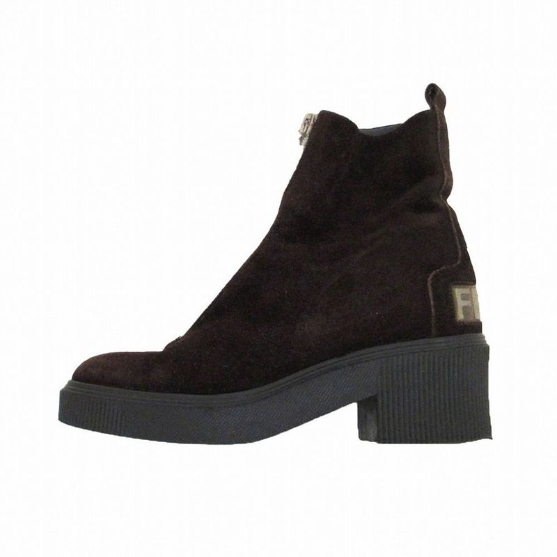 Fendi Front Zip Back Logo Boots Brown Dark Brown Size 22cm (8.66in) Women's