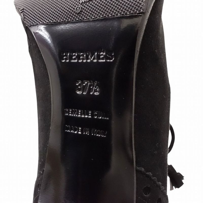 Hermes Suede Short Boots Ghillie Tassel Lace Up Shoes Size 37.5 24cm (9.45in)