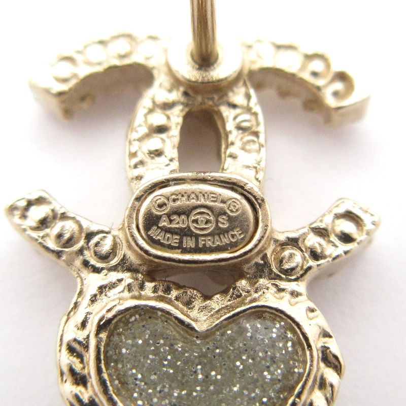 Chanel Earrings - Gold And Clear Earrings (one Side) / Heart / Coco Mark