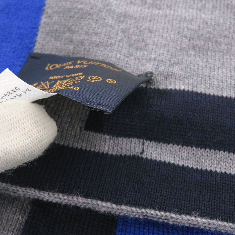 Louis Vuitton Echarpe LV Horizon M71240 Wool Grey Navy Scarf LV 1320 Louis