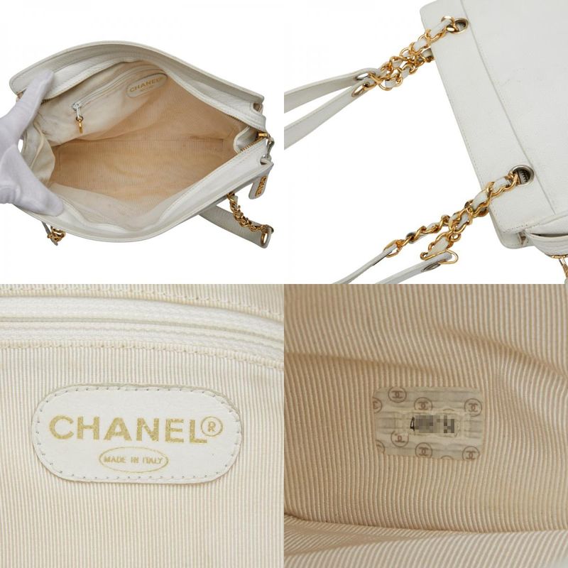 Chanel Triple Coco Mark Chain Shoulder Bag White Caviar Skin Ladies Chanel