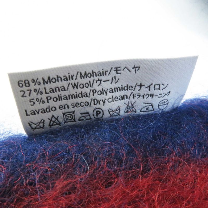 LOEWE Mohair Wool Leather Scarf With Patch And Fringe Navy Red Made In Spain