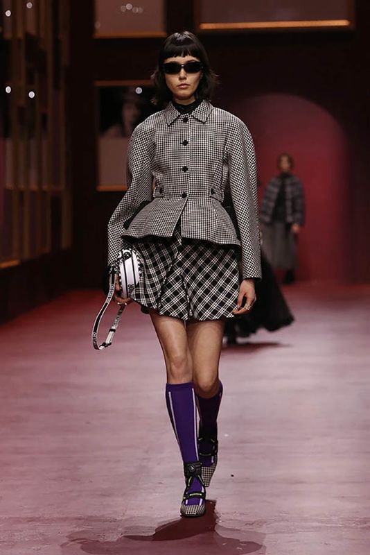 Christian DIOR 22AW 251j80a1244 Silk Blend Lining Worn On Runway Checked Box