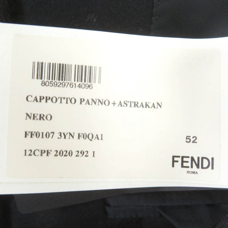 Fendi 2020 Ff01073yn Wool Cashmere Blend Collar Lam Fur Logo Button Chester