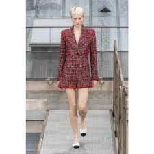 CHANEL 20S P64165 Runway Wear Silk Tweed Jumpsuit With Coco Mark Buttons Red