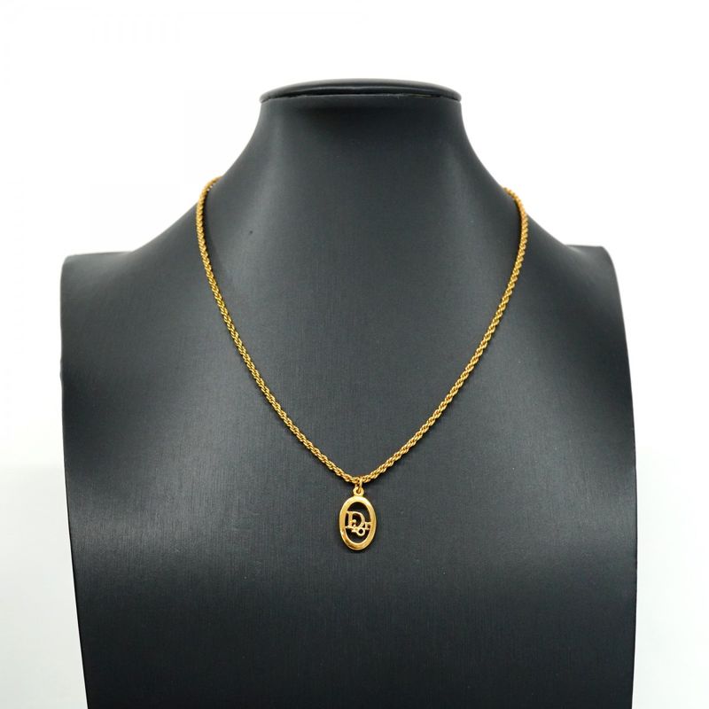 Christian Dior Necklace Dior Logo Oval GP Plated Gold Ladies