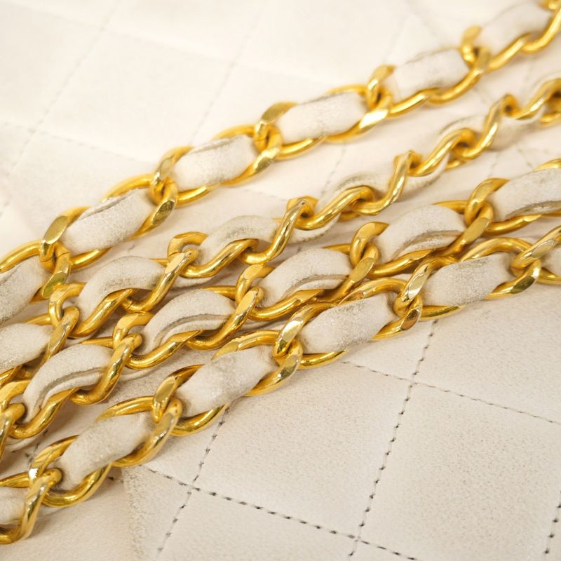 Chanel Shoulder Bag Matelasse Lambskin White Gold Hardware Women