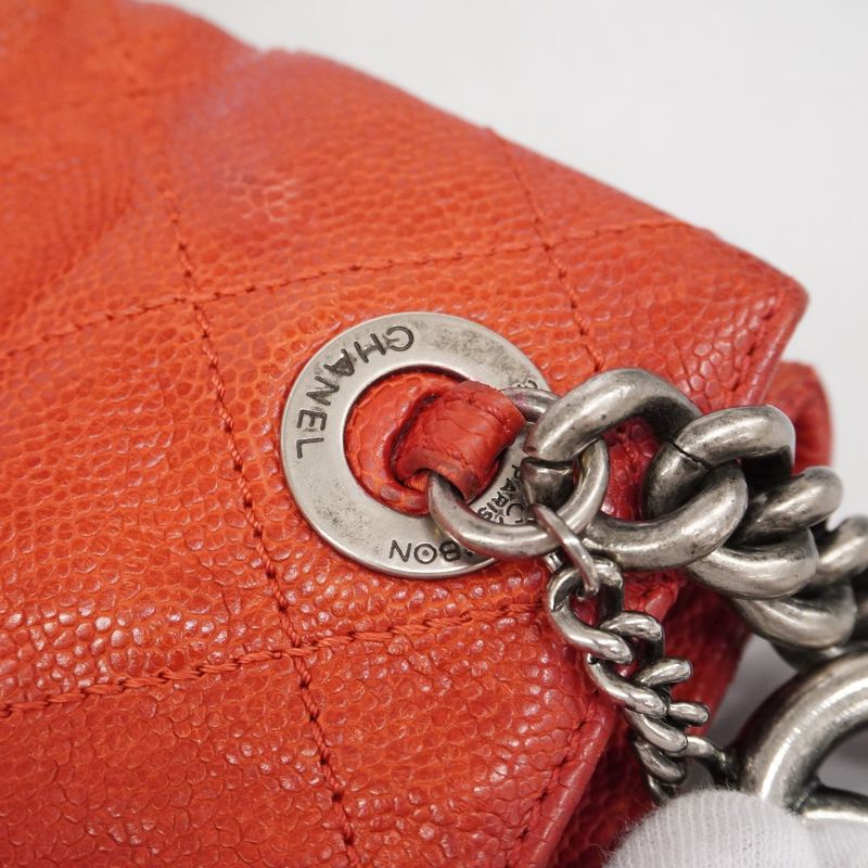 Chanel Shoulder Bag Matelasse Caviar Skin Red Silver Hardware Women