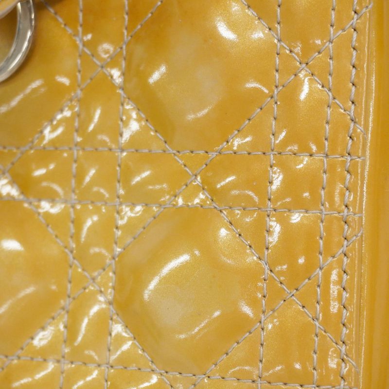 Christian Dior Handbag Canage Lady Dior Enamel Beige Silver Hardware 2way Bag