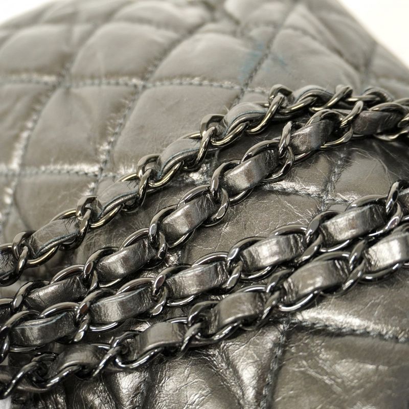 Chanel Shoulder Bag Matelasse Calfskin Black Silver Hardware Women