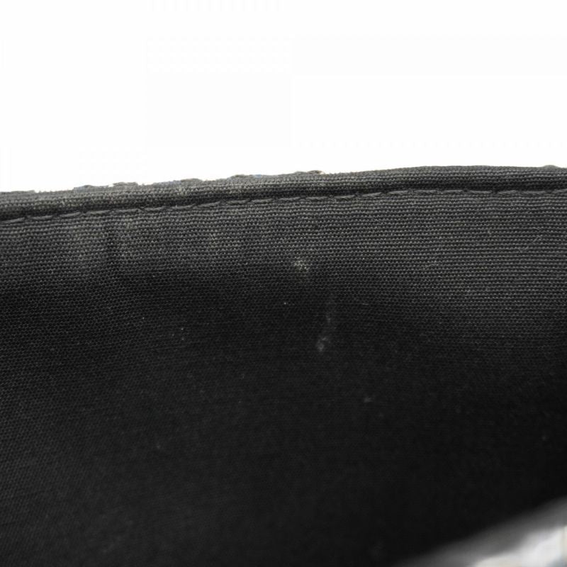 Christian Dior Shoulder Bag Oblique Saddle Canvas Leather Black Navy Gold/silver