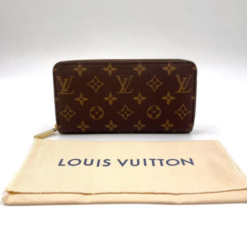 Louis Vuitton Zippy Wallet Monogram PVC Brown Round Zipper Long Wallet Gold