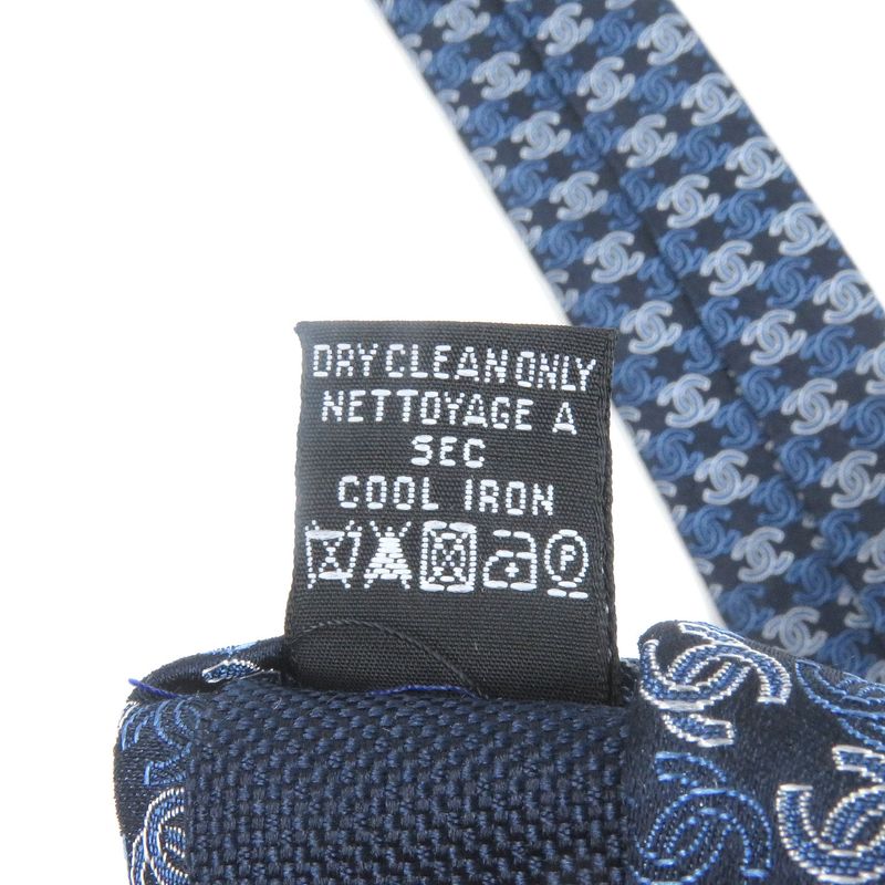 CHANEL 100% Silk Coco Mark Allover Pattern Wide Tie Navy Men's