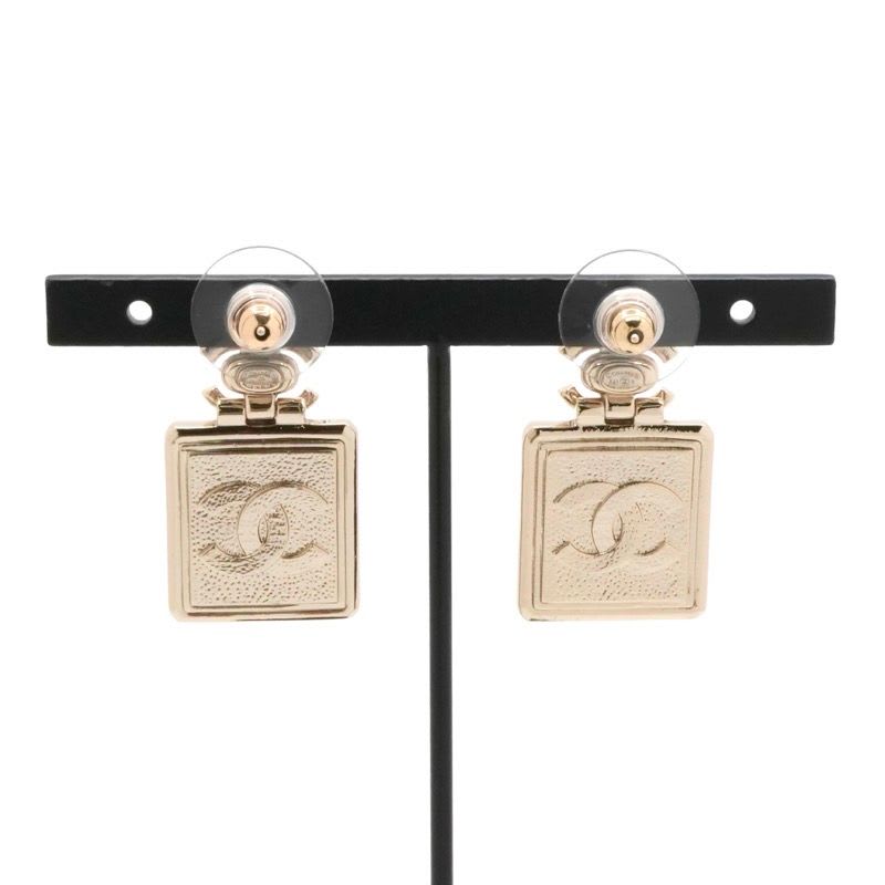 Chanel Earrings Gold Coco Mark Rhinestone Perfume Bottle