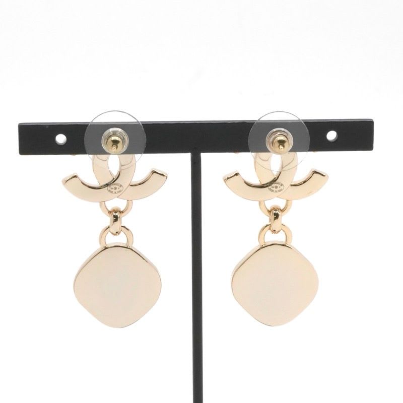 Chanel Earrings Gold Coco Mark Rhinestone