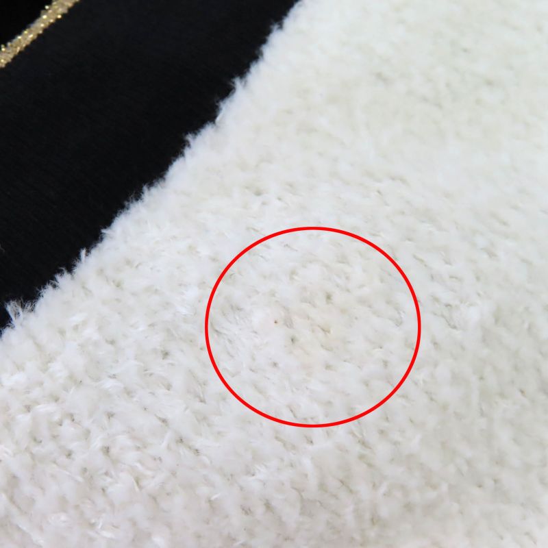 CHANEL P60477 Coco Mark Button Cotton Pile Knit Cardigan White Black Gold 40