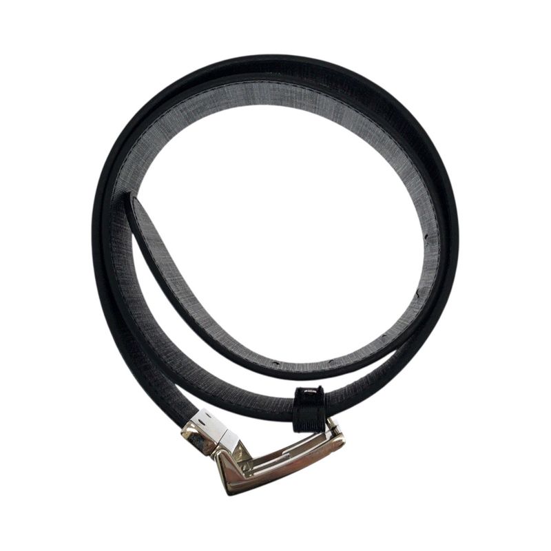 Fendi FF Logo Zucca Pattern Reversible Belt Black Silver Hardware Leather Belt