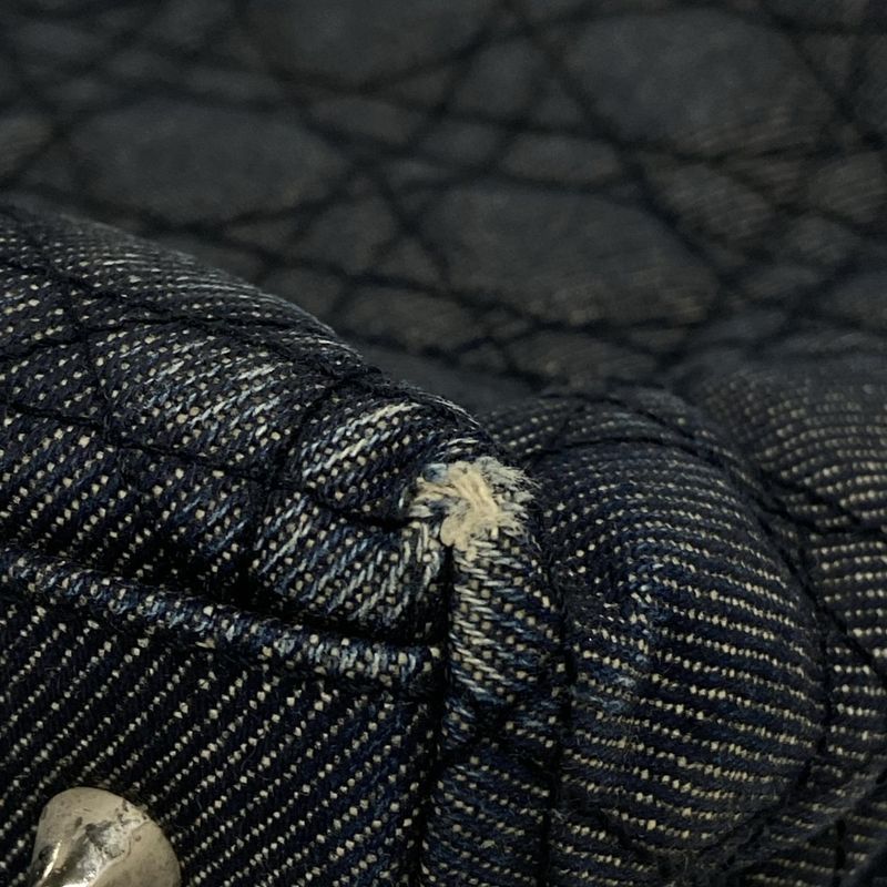 Dior/christian Dior Tote Bag Canage Stitch Navy And Silver Leather