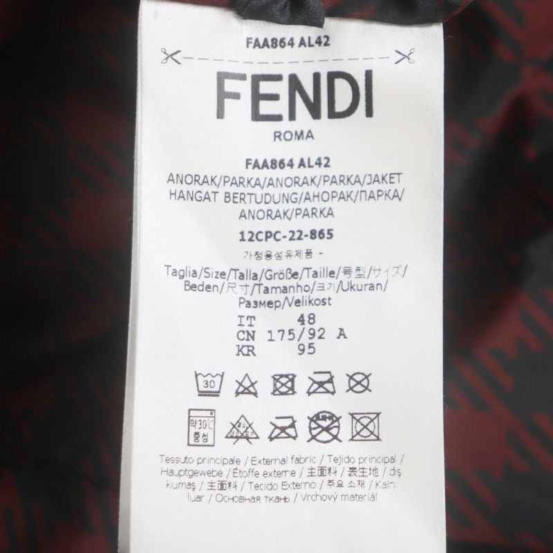 Fendi 2022 Faa864 Staggered FF Logo Hooded Reversible WZIP Coat Red Black 48