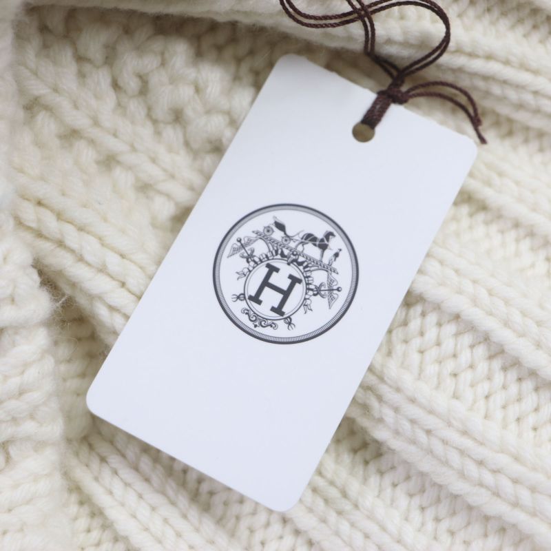 Hermes 22AW Wool Cashmere York Torsado Turtleneck Knit Sweater White S With