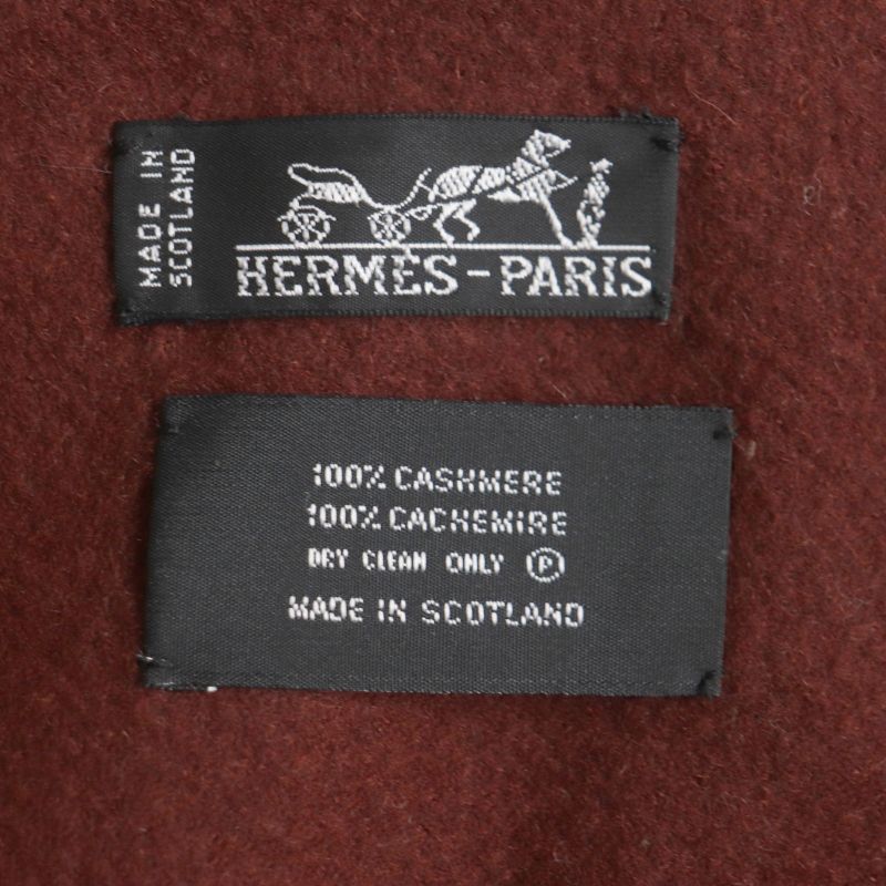 Hermes 100% Cashmere Fringed Logo Embroidery Large Scarf Red
