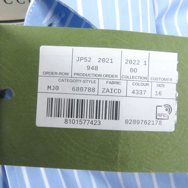 Gucci 680788 Cotton GG Logo Embroidered Striped Long Sleeve Long Sleeve Shirt