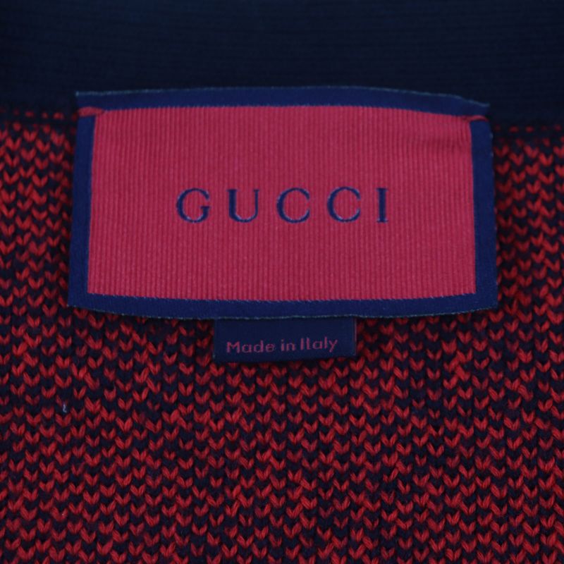 Gucci 661156 Wool GG Pattern V-neck Logo Button Knit Cardigan Red Black M Made