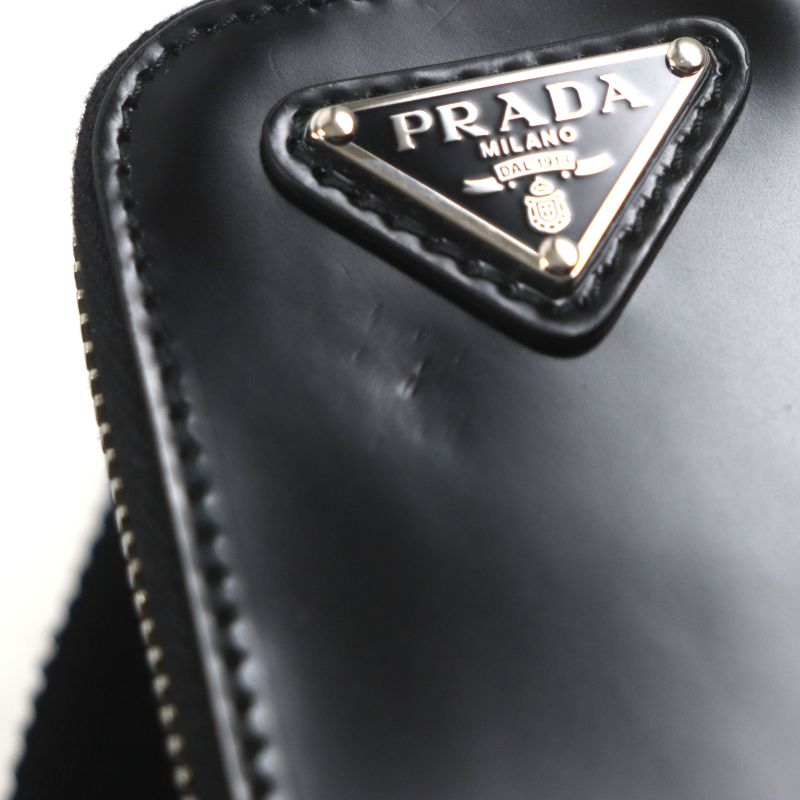 Prada 2vh069 Brick 2WAY Brushed Leather Shoulder Bag With Triangle Logo Pouch