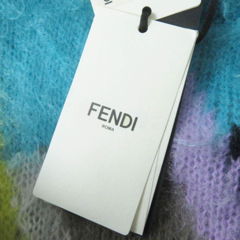 Fendi 2022 Fzx963 Mohair Wool Geometric Long Sleeve Knit Pullover Multi 34