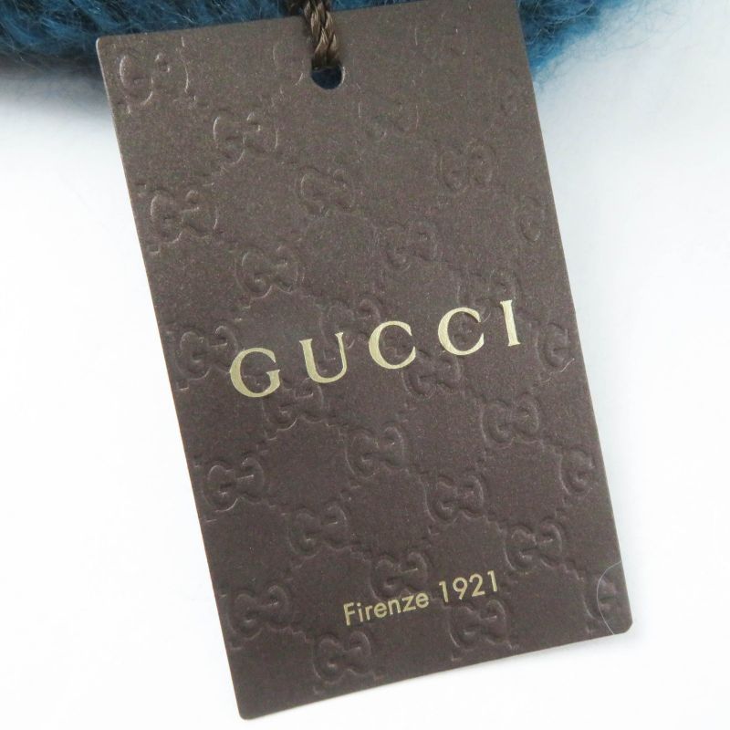 Gucci 331985 Mohair Silk Interlocking Ghardware Knit Beret/knit Cap Blue Silver