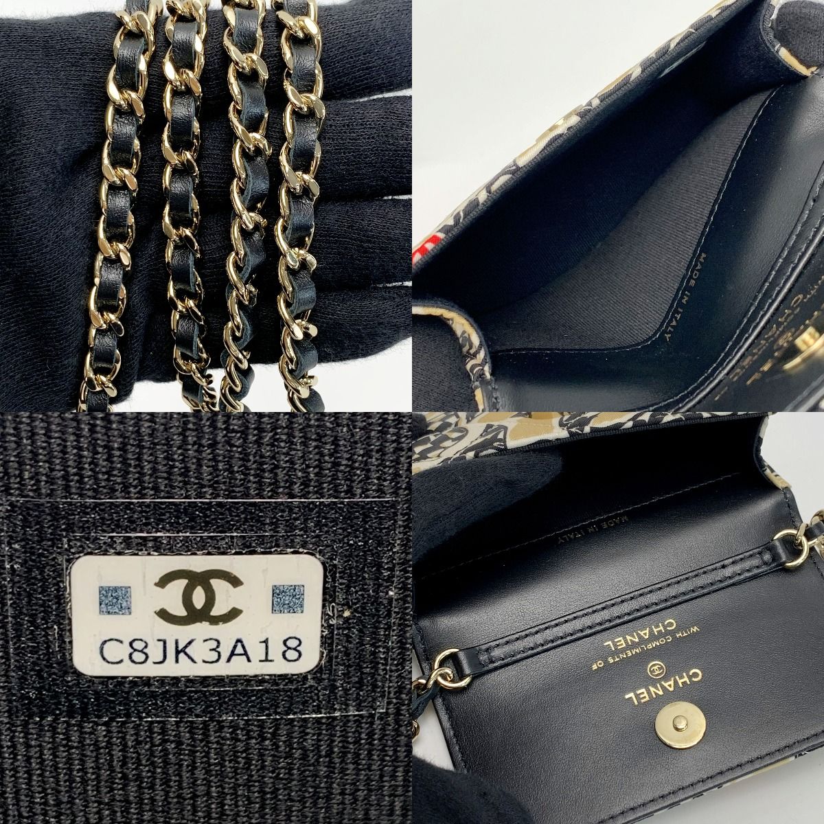 Chanel Accessory Pouch Black X Gold Ladies Checkered Flag