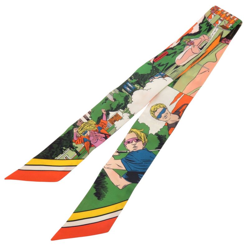 Hermes Twilly WOW American Comic Style Orange Veil Jeanne Silk Scarf 1302