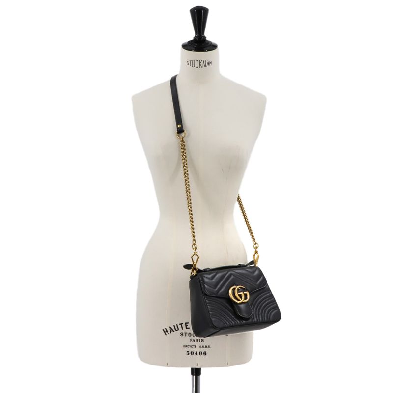Gucci GG Marmont Mini Top Handle Bag 2way Hand Shoulder Leather Black 547260