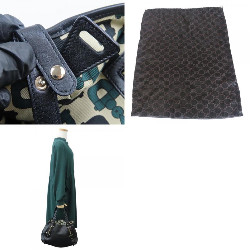 Gucci Tote Bag Guccissima 162900 Horsebit Striped Leather Black Shoulder Usual