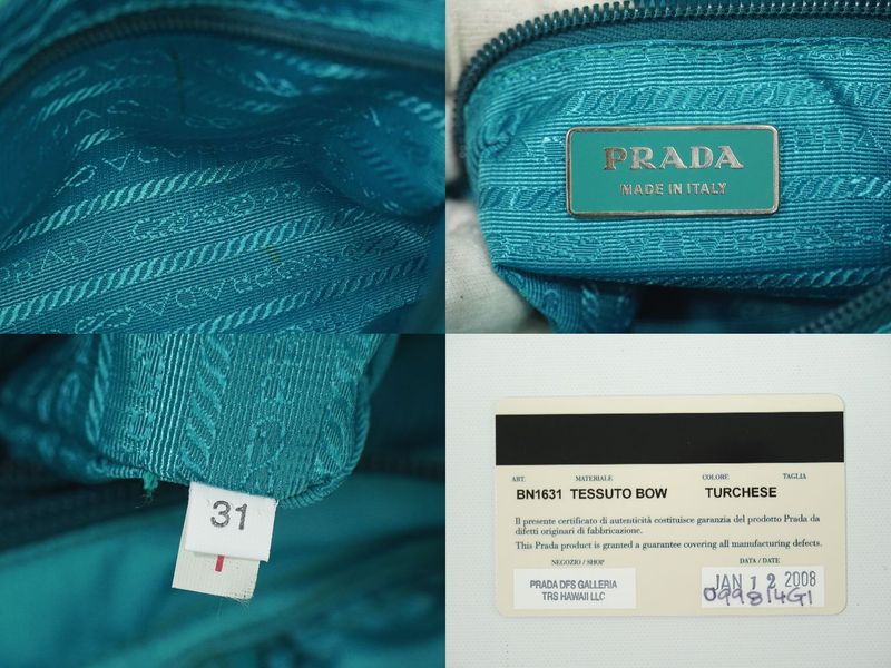 Authentic Prada Tessuto Ribbon 2WAY Shoulder Bag Handbag Nylon Turquoise Blue