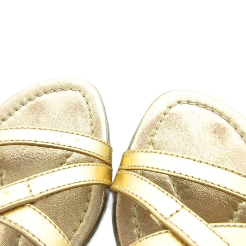Prada Sport Sandals Low Heel Mules Metallic Strap Leather 35.5 Gold Color GV -