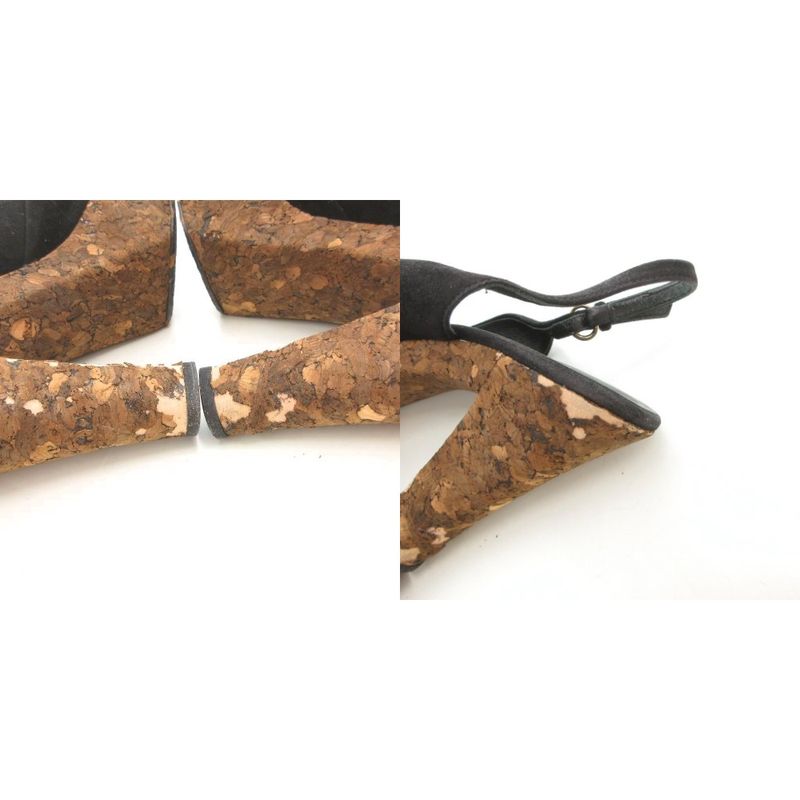 Gucci Cork Platform Suring Back Sandals Suede Black High Heel UO - GY18