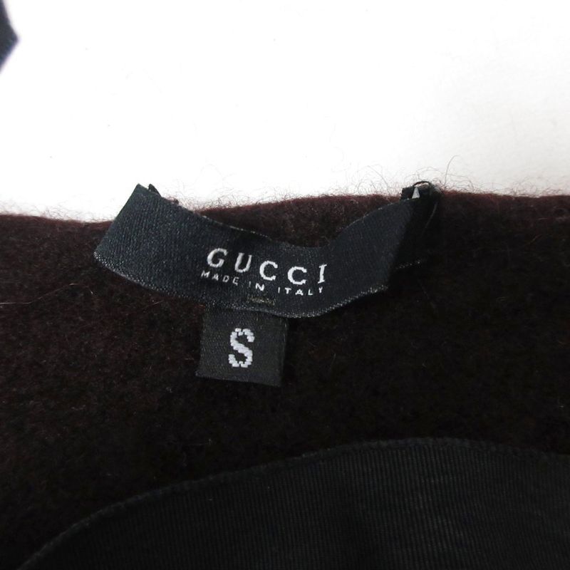 Gucci Cashmere V-neck Short Knit Pullover Sweater Ribbon Long Sleeve Domestic